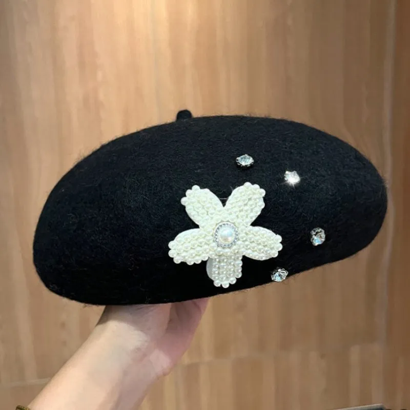 Sweet and Elegant Rhinestone Flower Beret Hats