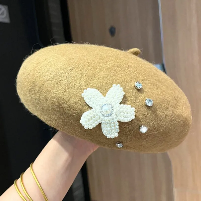 Sweet and Elegant Rhinestone Flower Beret Hats