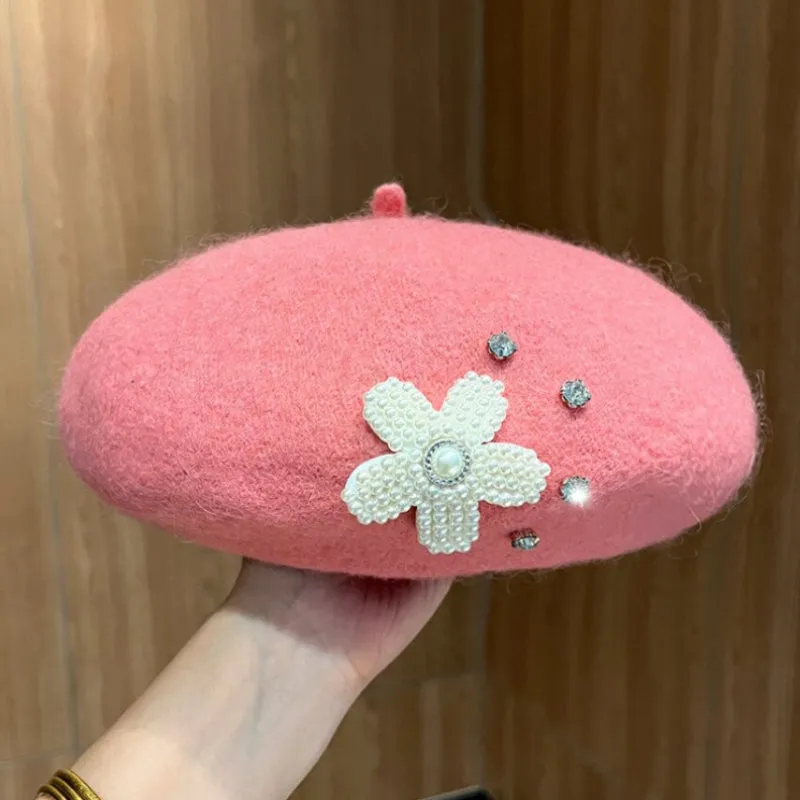 Sweet and Elegant Rhinestone Flower Beret Hats