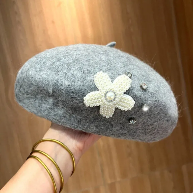 Sweet and Elegant Rhinestone Flower Beret Hats