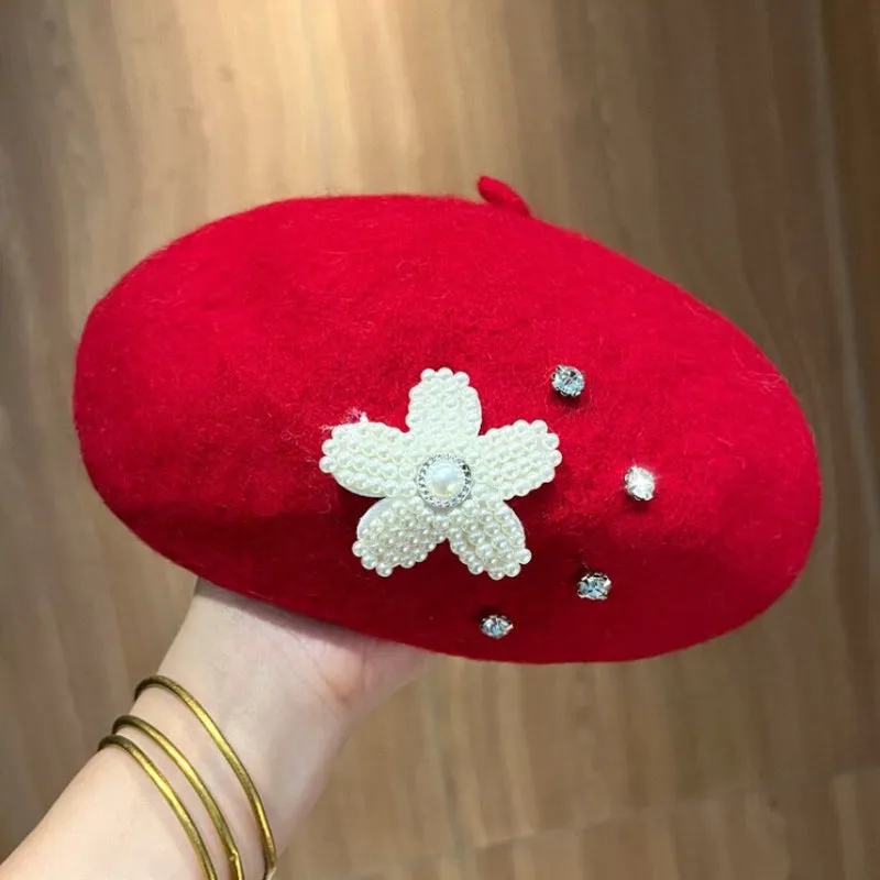 Sweet and Elegant Rhinestone Flower Beret Hats