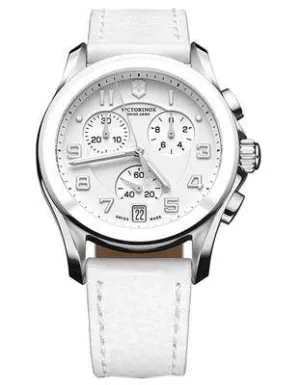 Swiss Army Ladies Chrono Classic - White Enamel Dial - Leather - Ceramic Bezel
