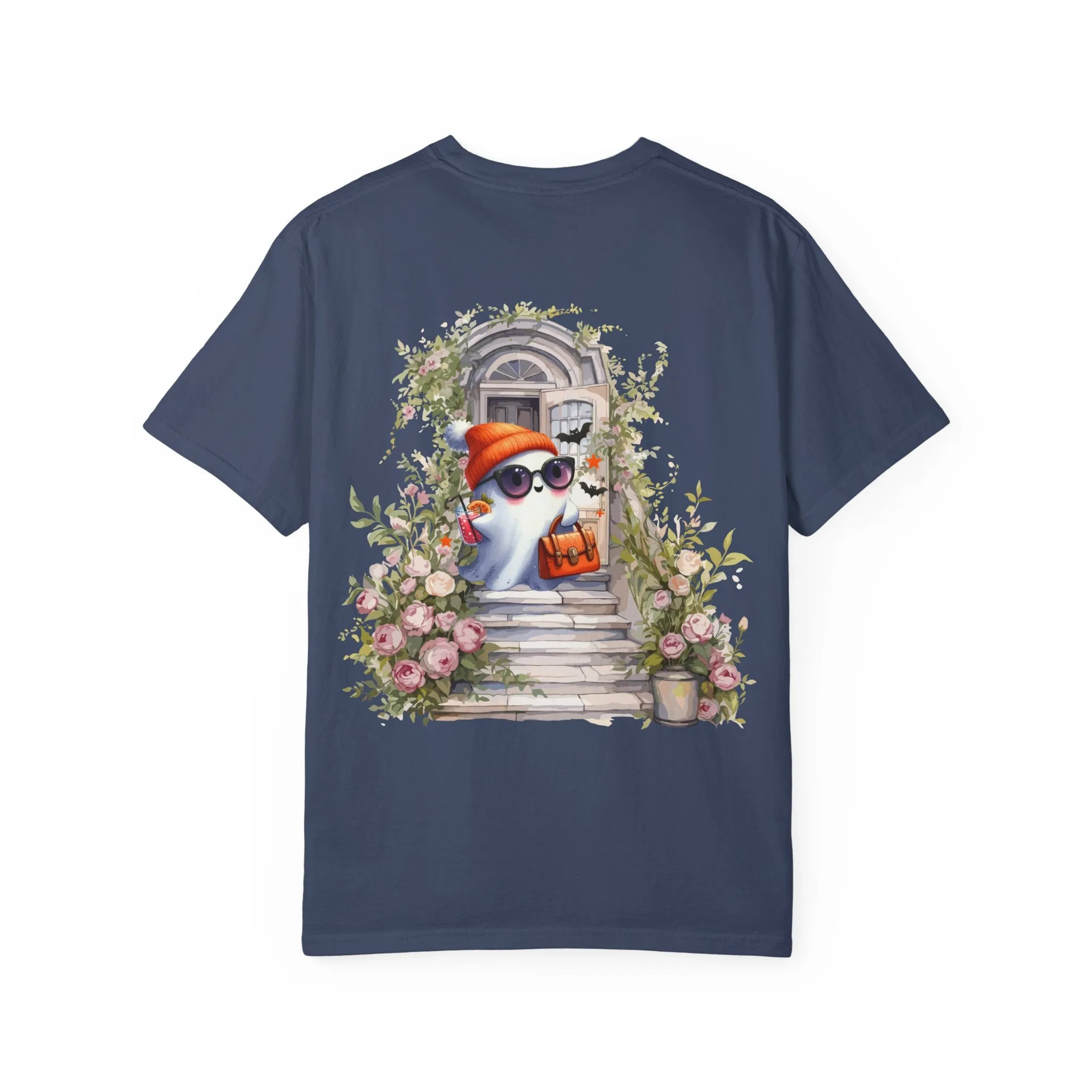 T-shirt Unisex con Imagen de Fantasma Bajando las Escaleras a Buscar dulces en Halloween/T-shirt Halloween/T-shirt Fantasma