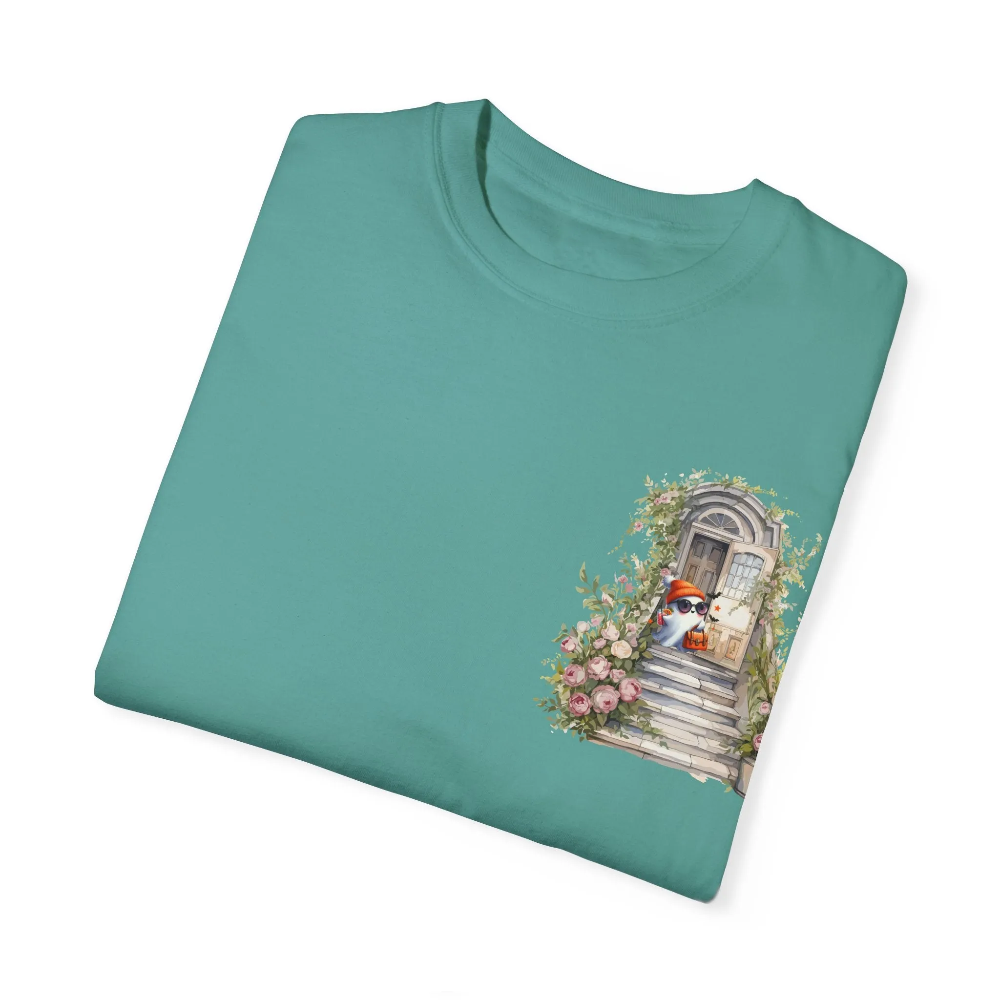 T-shirt Unisex con Imagen de Fantasma Bajando las Escaleras a Buscar dulces en Halloween/T-shirt Halloween/T-shirt Fantasma
