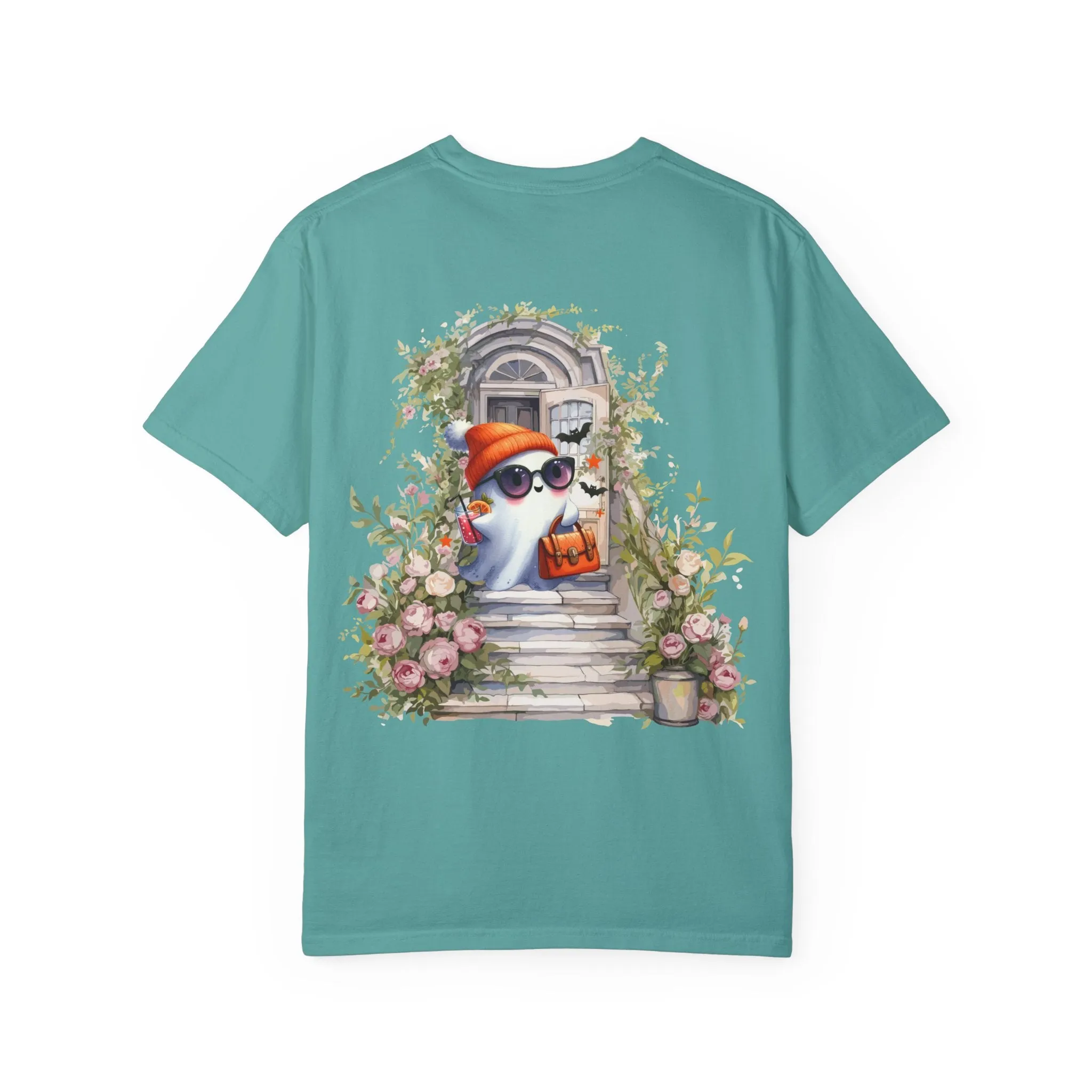 T-shirt Unisex con Imagen de Fantasma Bajando las Escaleras a Buscar dulces en Halloween/T-shirt Halloween/T-shirt Fantasma