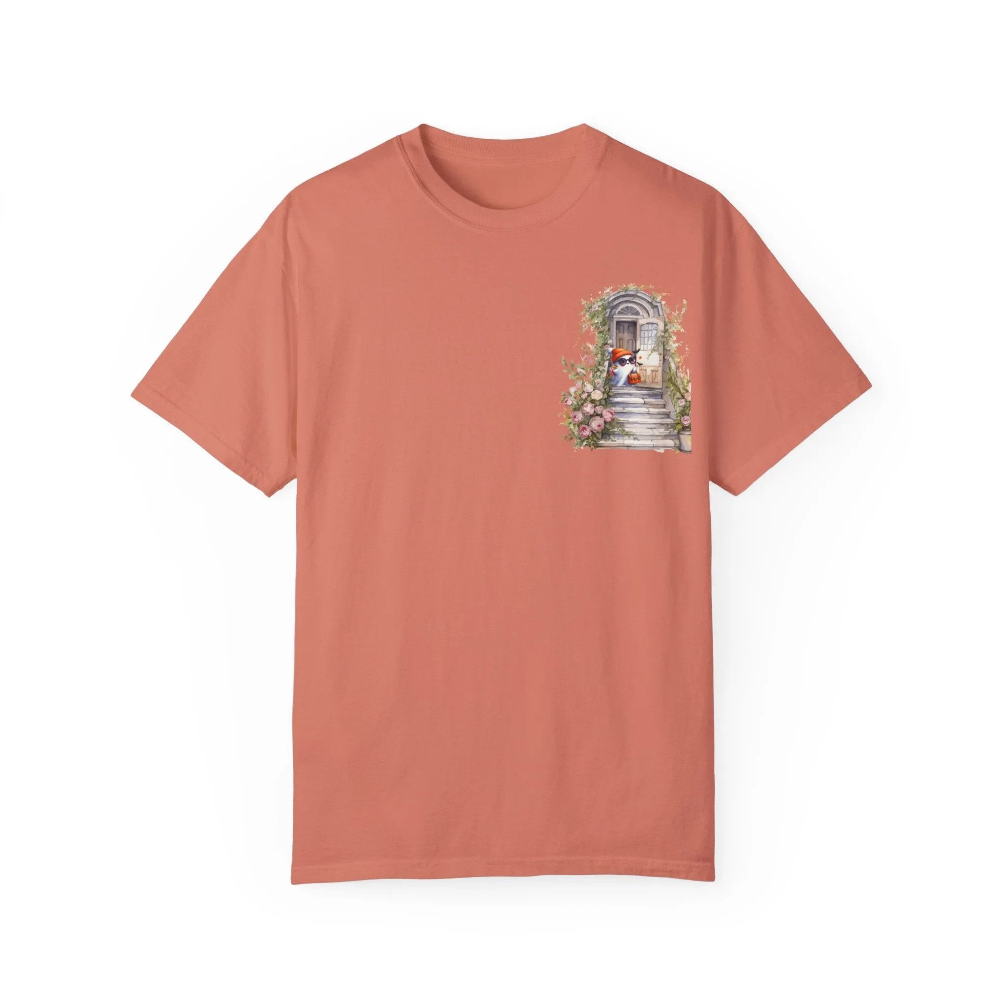 T-shirt Unisex con Imagen de Fantasma Bajando las Escaleras a Buscar dulces en Halloween/T-shirt Halloween/T-shirt Fantasma