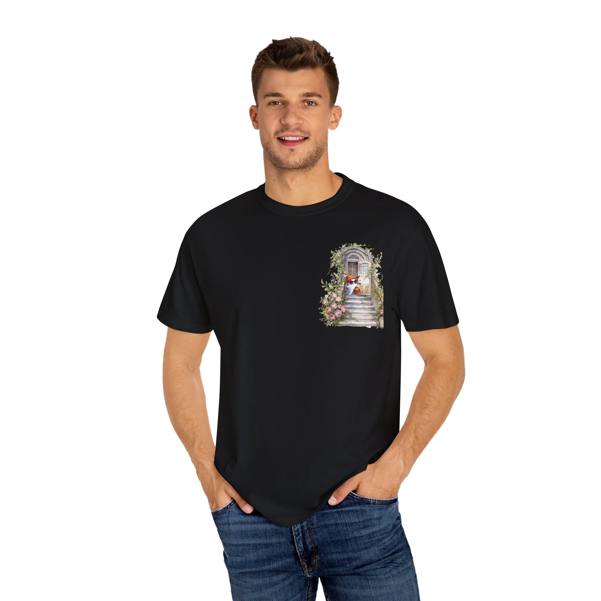 T-shirt Unisex con Imagen de Fantasma Bajando las Escaleras a Buscar dulces en Halloween/T-shirt Halloween/T-shirt Fantasma