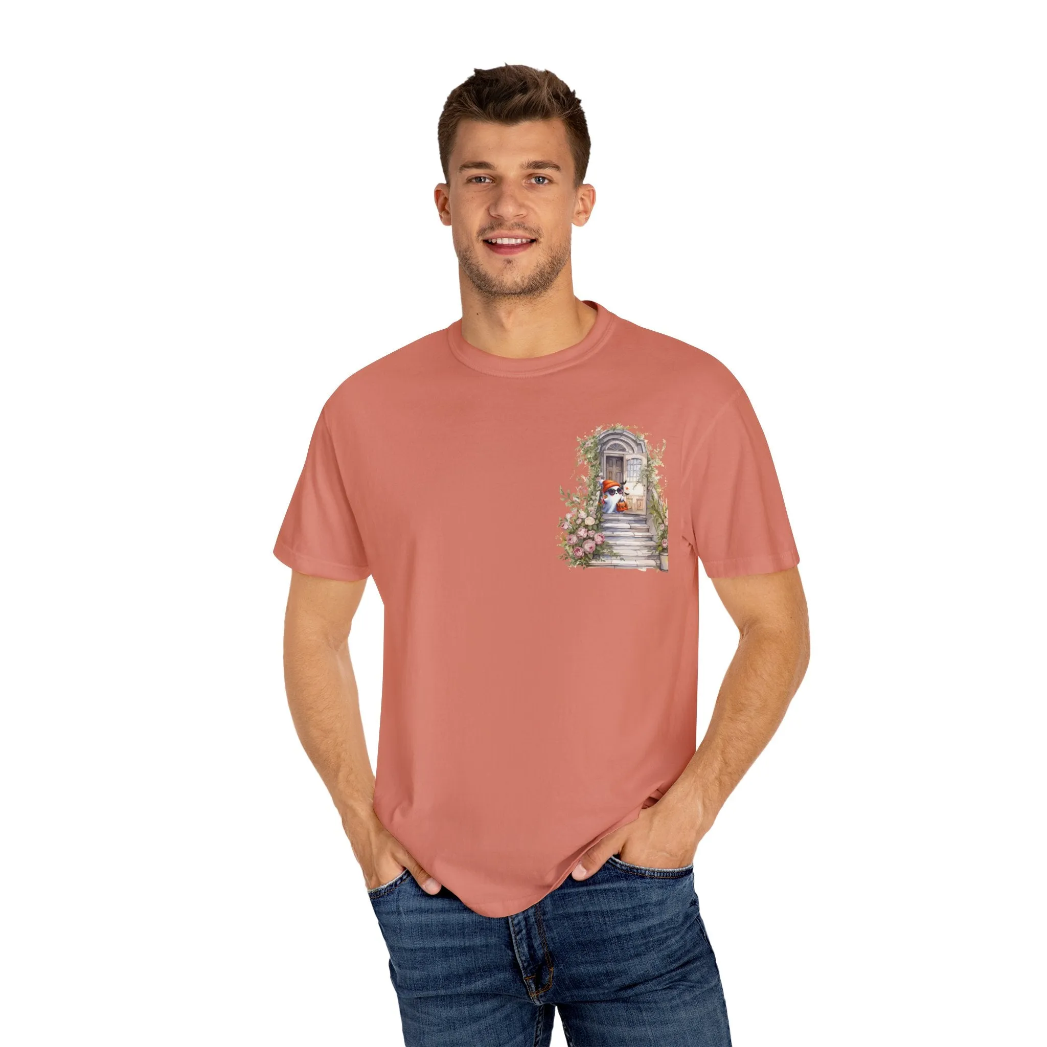 T-shirt Unisex con Imagen de Fantasma Bajando las Escaleras a Buscar dulces en Halloween/T-shirt Halloween/T-shirt Fantasma