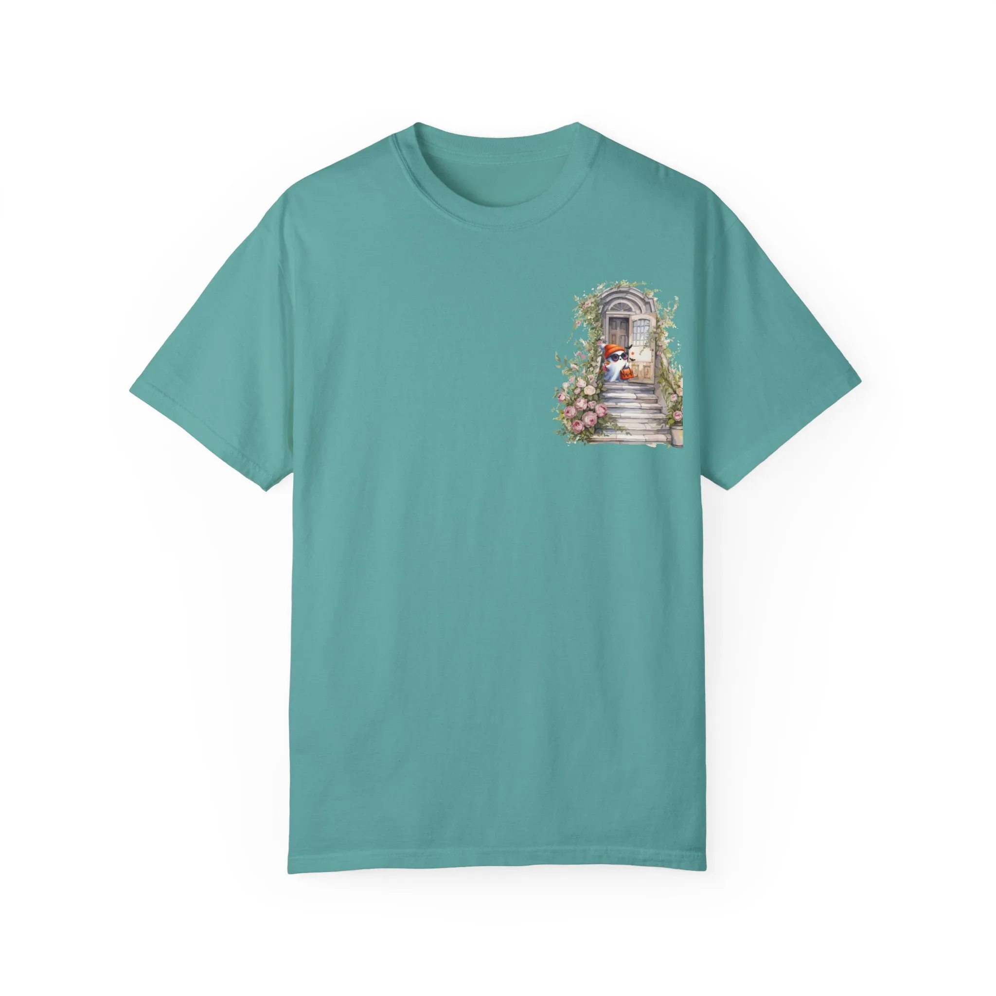 T-shirt Unisex con Imagen de Fantasma Bajando las Escaleras a Buscar dulces en Halloween/T-shirt Halloween/T-shirt Fantasma