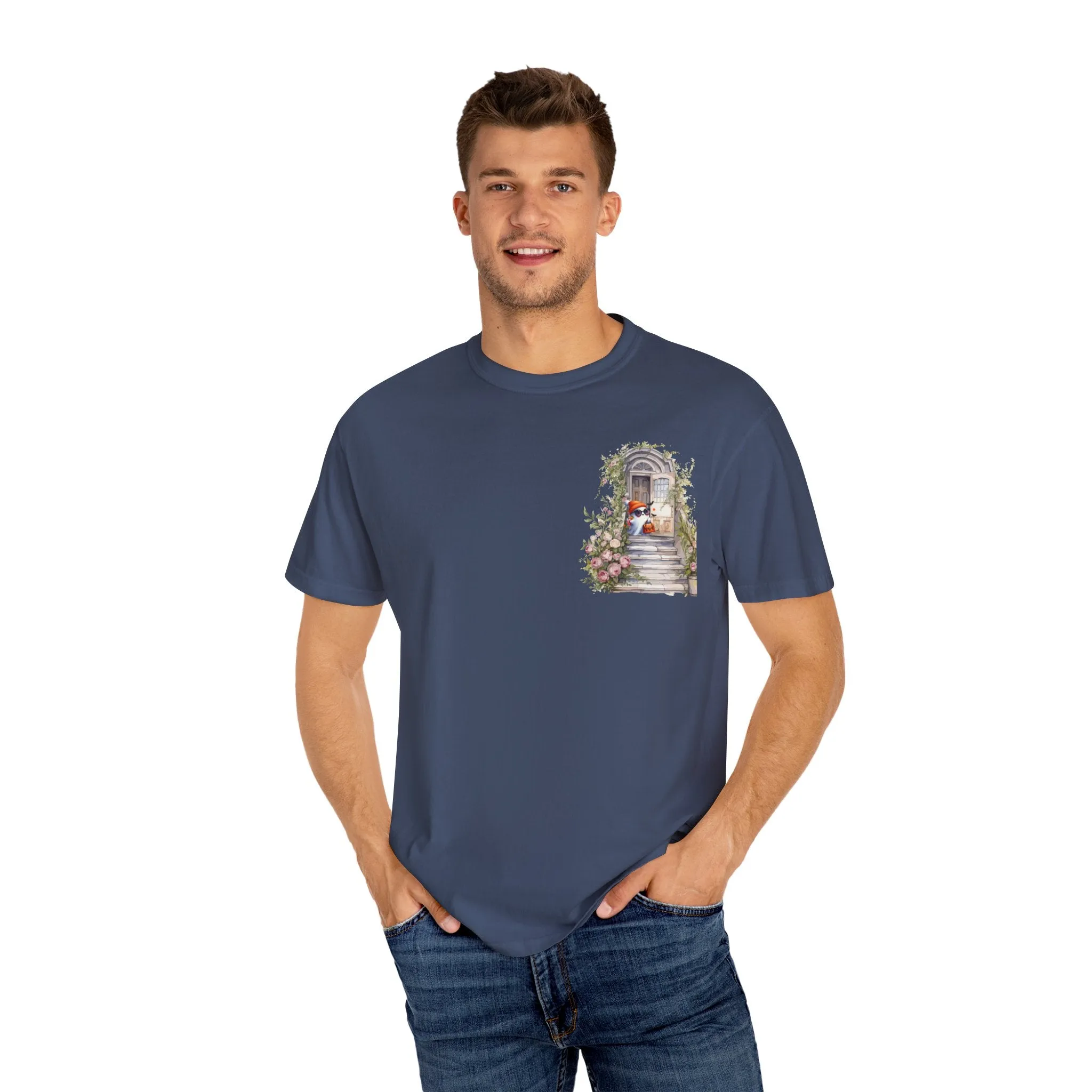 T-shirt Unisex con Imagen de Fantasma Bajando las Escaleras a Buscar dulces en Halloween/T-shirt Halloween/T-shirt Fantasma