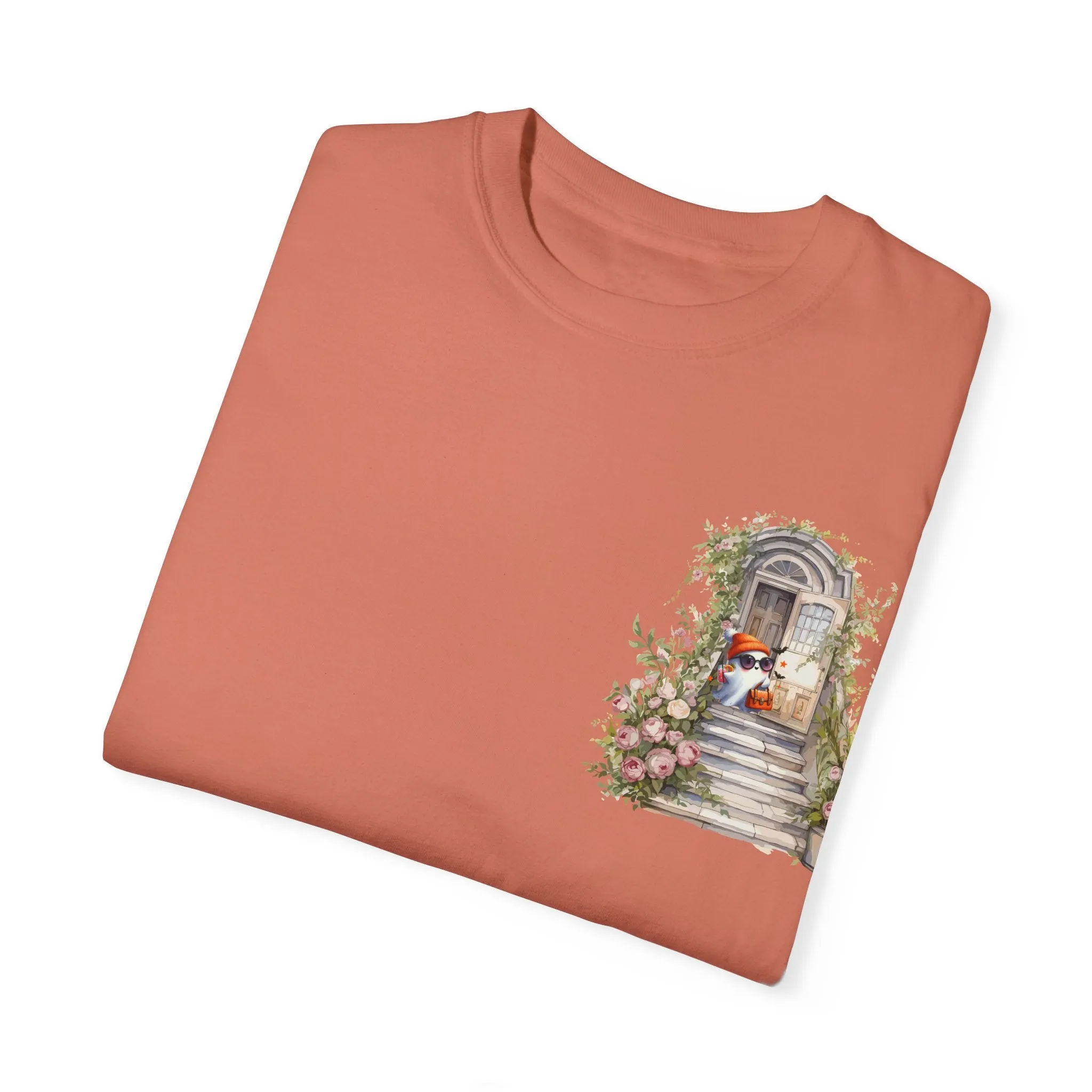 T-shirt Unisex con Imagen de Fantasma Bajando las Escaleras a Buscar dulces en Halloween/T-shirt Halloween/T-shirt Fantasma