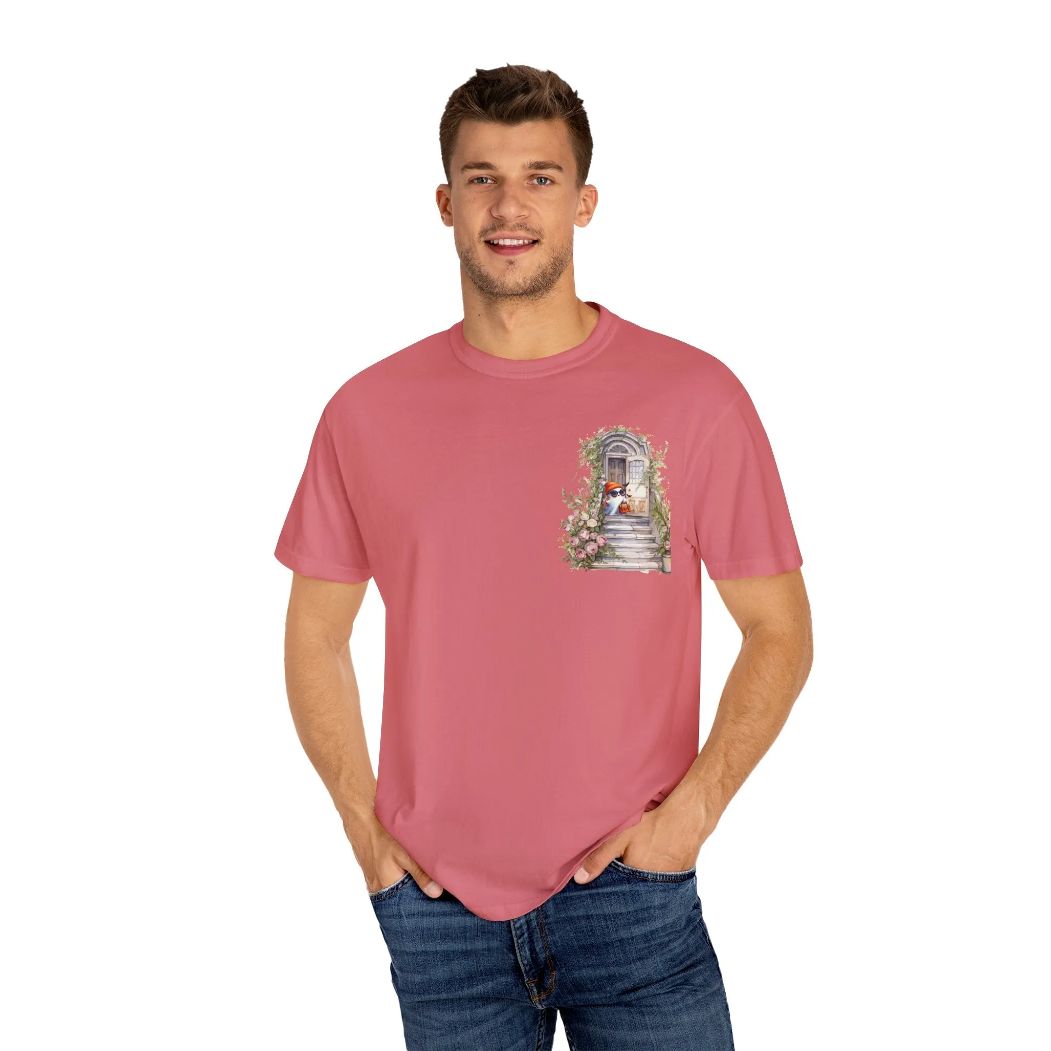 T-shirt Unisex con Imagen de Fantasma Bajando las Escaleras a Buscar dulces en Halloween/T-shirt Halloween/T-shirt Fantasma