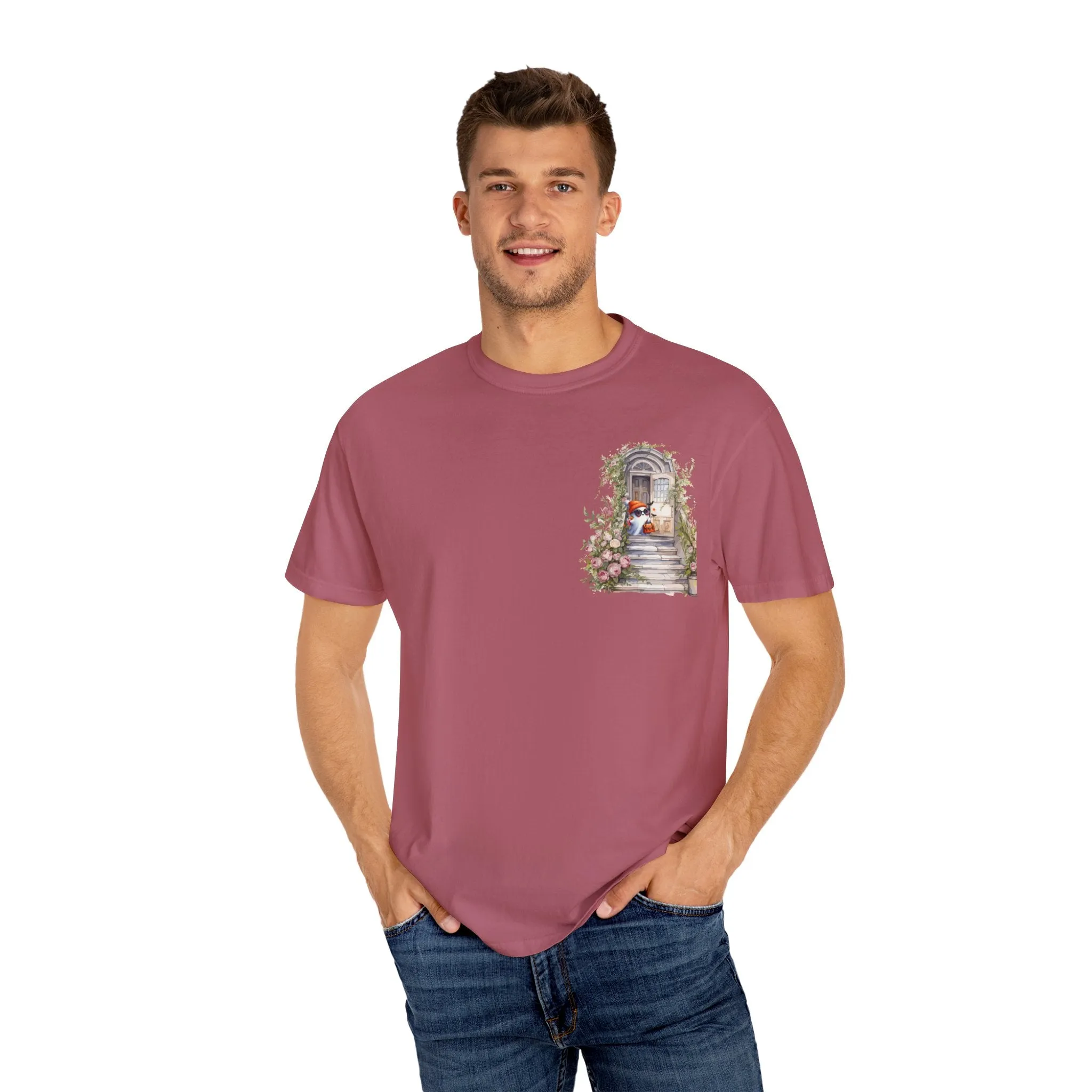 T-shirt Unisex con Imagen de Fantasma Bajando las Escaleras a Buscar dulces en Halloween/T-shirt Halloween/T-shirt Fantasma