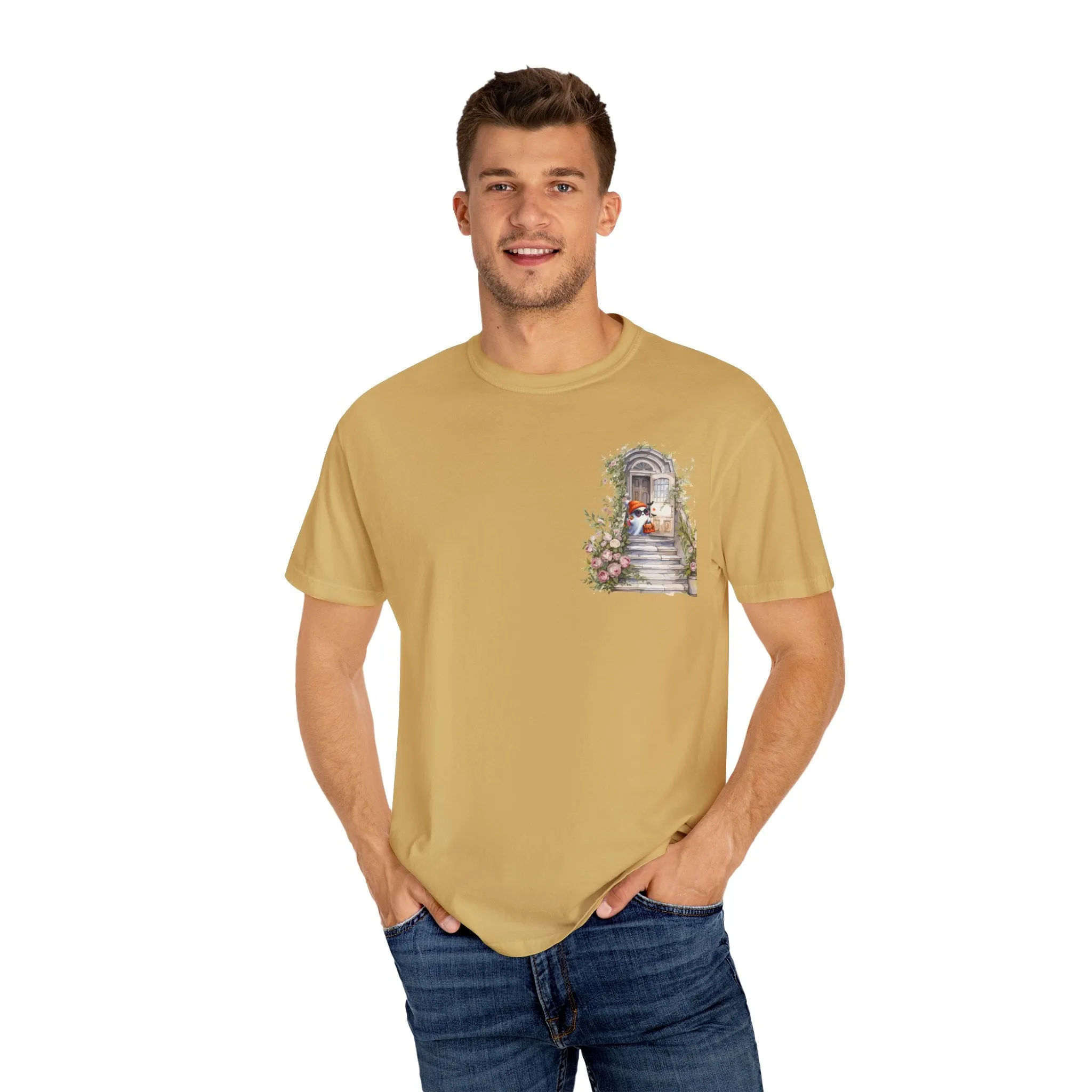 T-shirt Unisex con Imagen de Fantasma Bajando las Escaleras a Buscar dulces en Halloween/T-shirt Halloween/T-shirt Fantasma