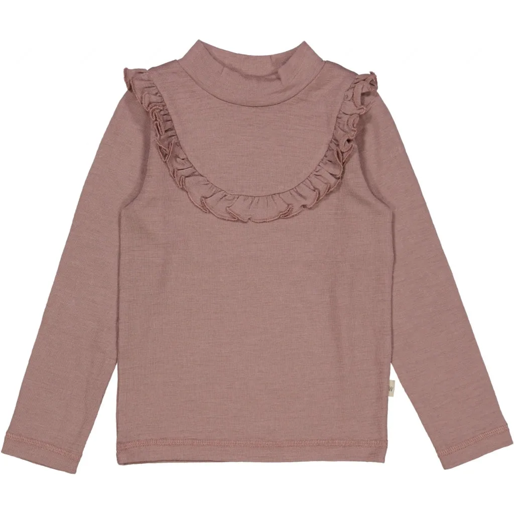 T-shirt Wool Ruffle LS - dusty lilac
