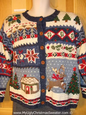 Tacky Busy Holiday Sweater with Colorful Festive Geometric Designs and a Leaping Reindeer f1080)