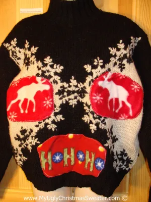 Tacky Christmas Sweater Party Ugly Sweater with Reindeer / Moose (f844)