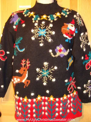 Tacky Ugly Christmas Sweater 'Holy Grail of Ugly' 80s Masterpiece with Reindeer and Snowflakes (f183)