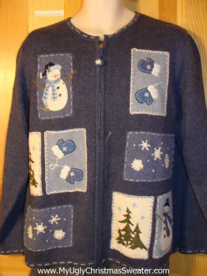 Tacky Ugly Christmas Sweater with Quilt-like Blocks of Festive Fun (f750)
