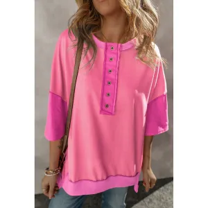 Take Me Away Rose Contrast Color Patchwork Blouse
