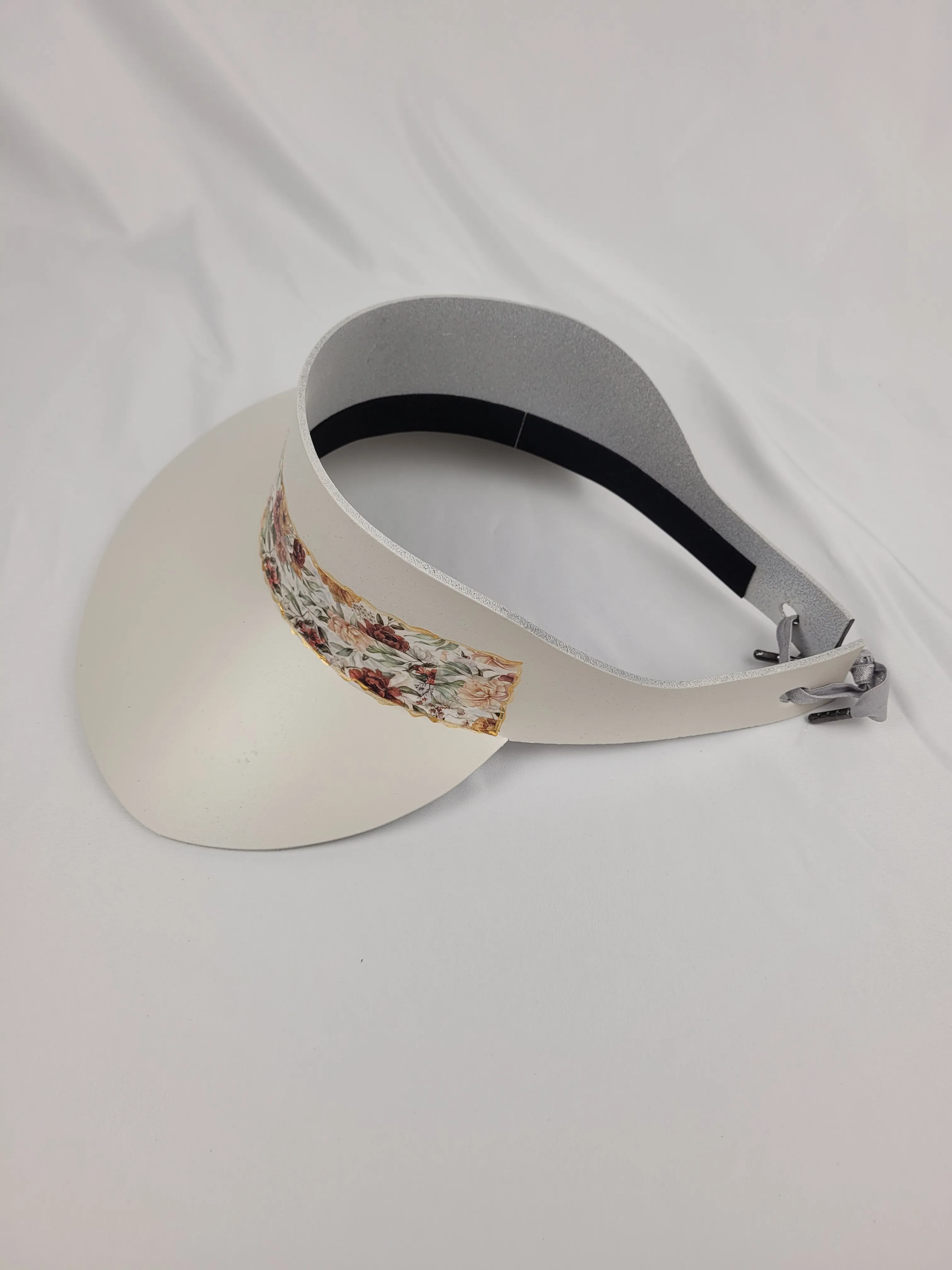 Tall Off-White "LadyEVA" Visor Hat with Light Floral Band