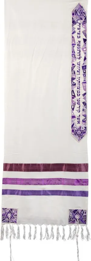 Tallit Set - Star Of David Embroidered In Purple
