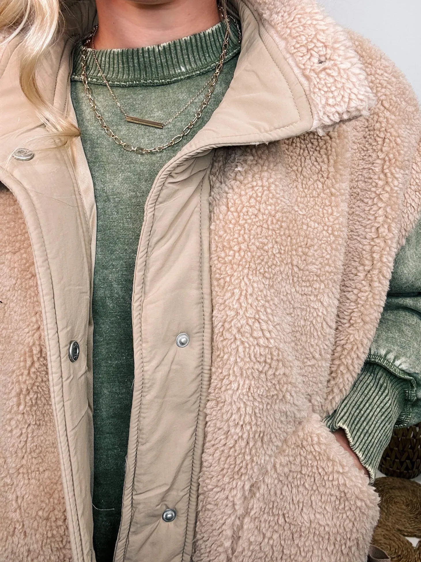 Tan Camel Oversized Sherpa Vest with Side Ties
