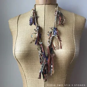 Tan Tweed Fiber Necklace w/Stones (FSB26)