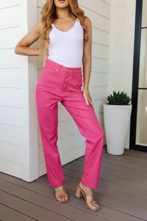 Tanya Control Top Faux Leather Pants in Hot Pink - JUDY BLUE