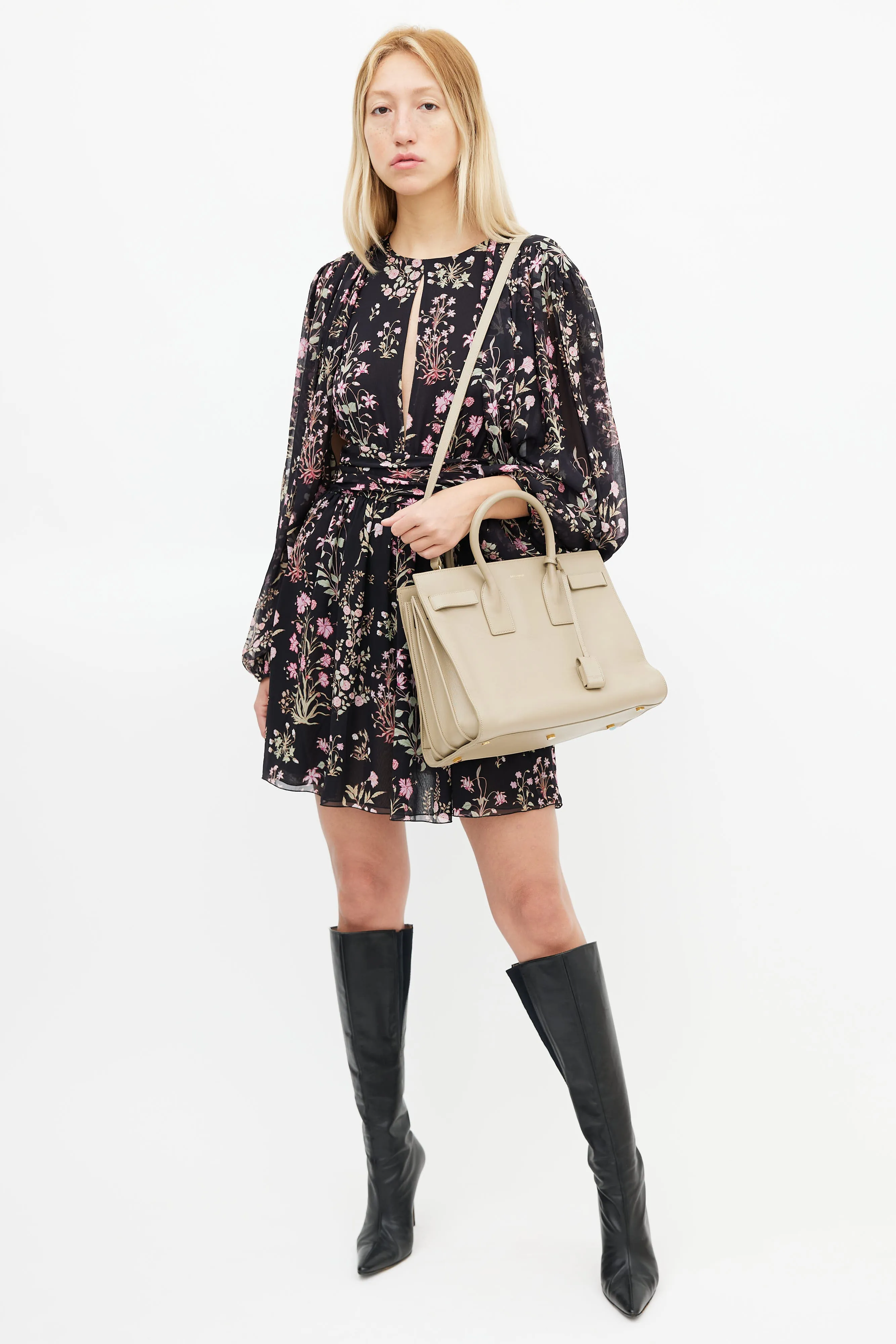 Taupe Leather Sac Du Jour Bag