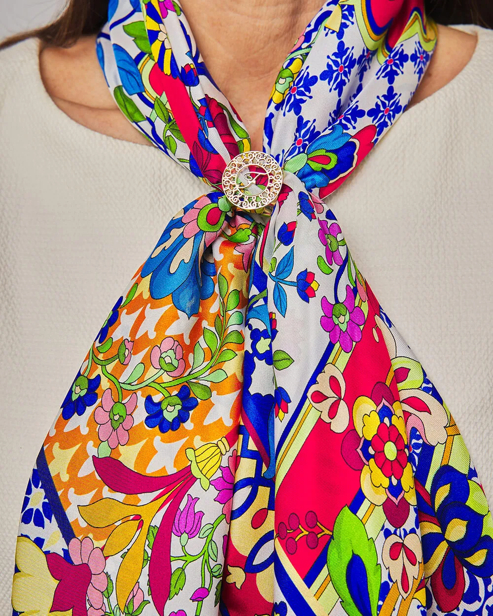 Tauromerion Multicolour Silk Twill Scarf and Ring