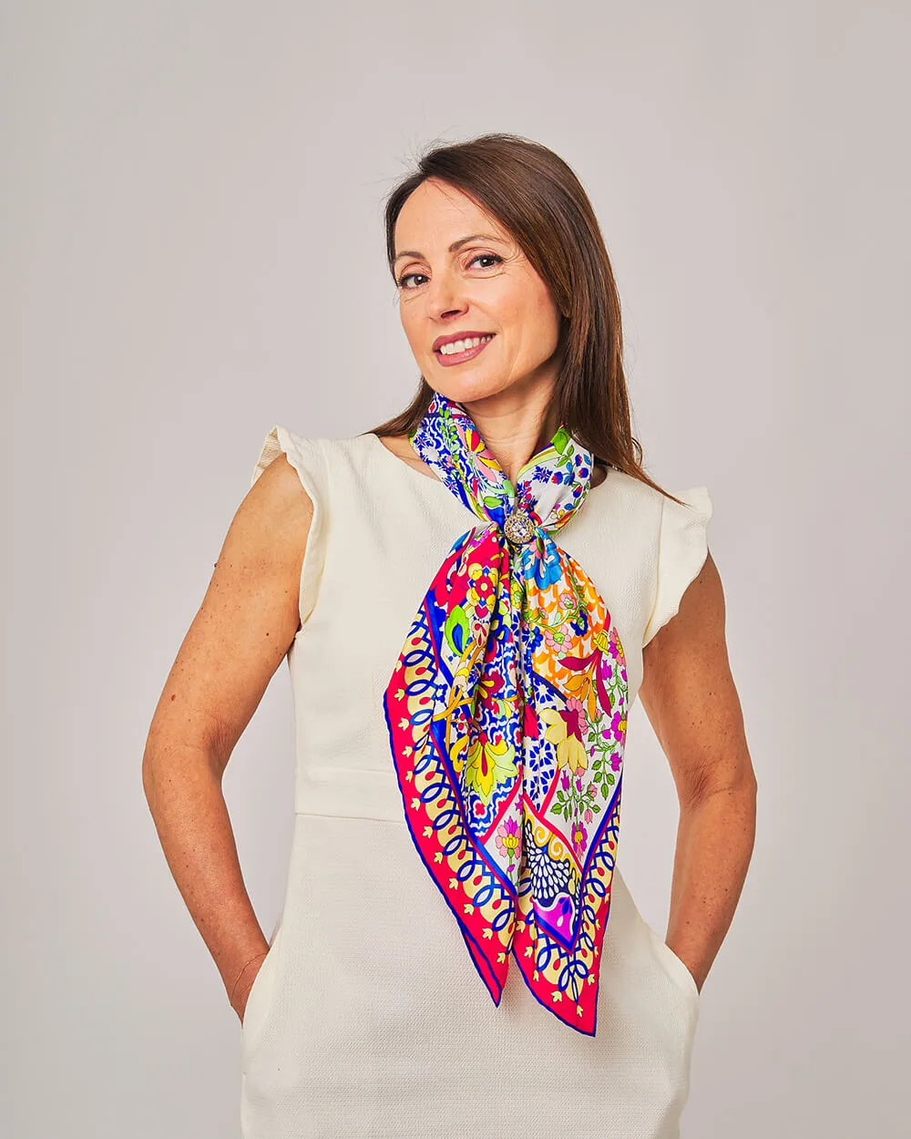 Tauromerion Multicolour Silk Twill Scarf and Ring