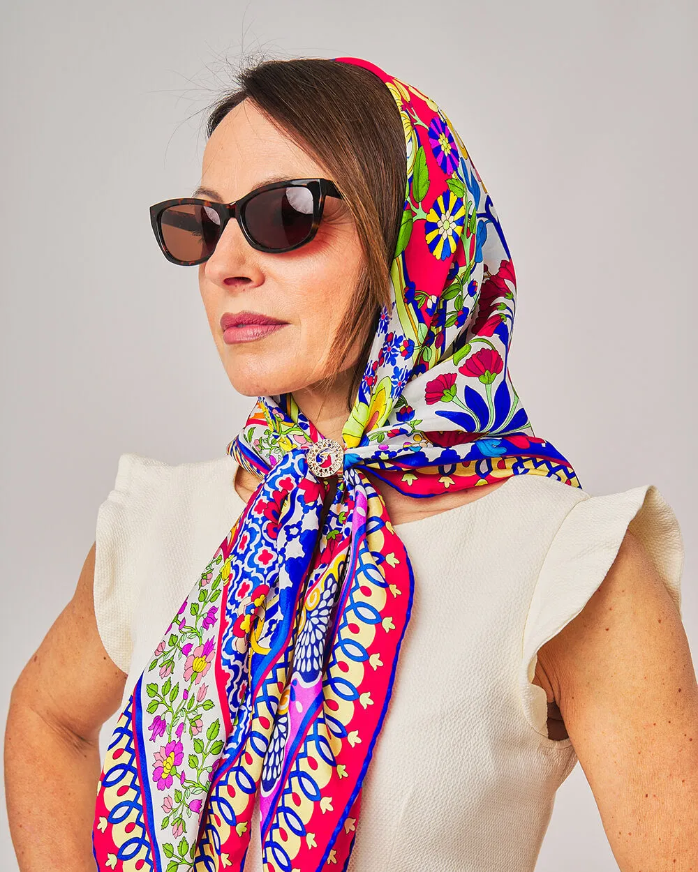 Tauromerion Multicolour Silk Twill Scarf and Ring