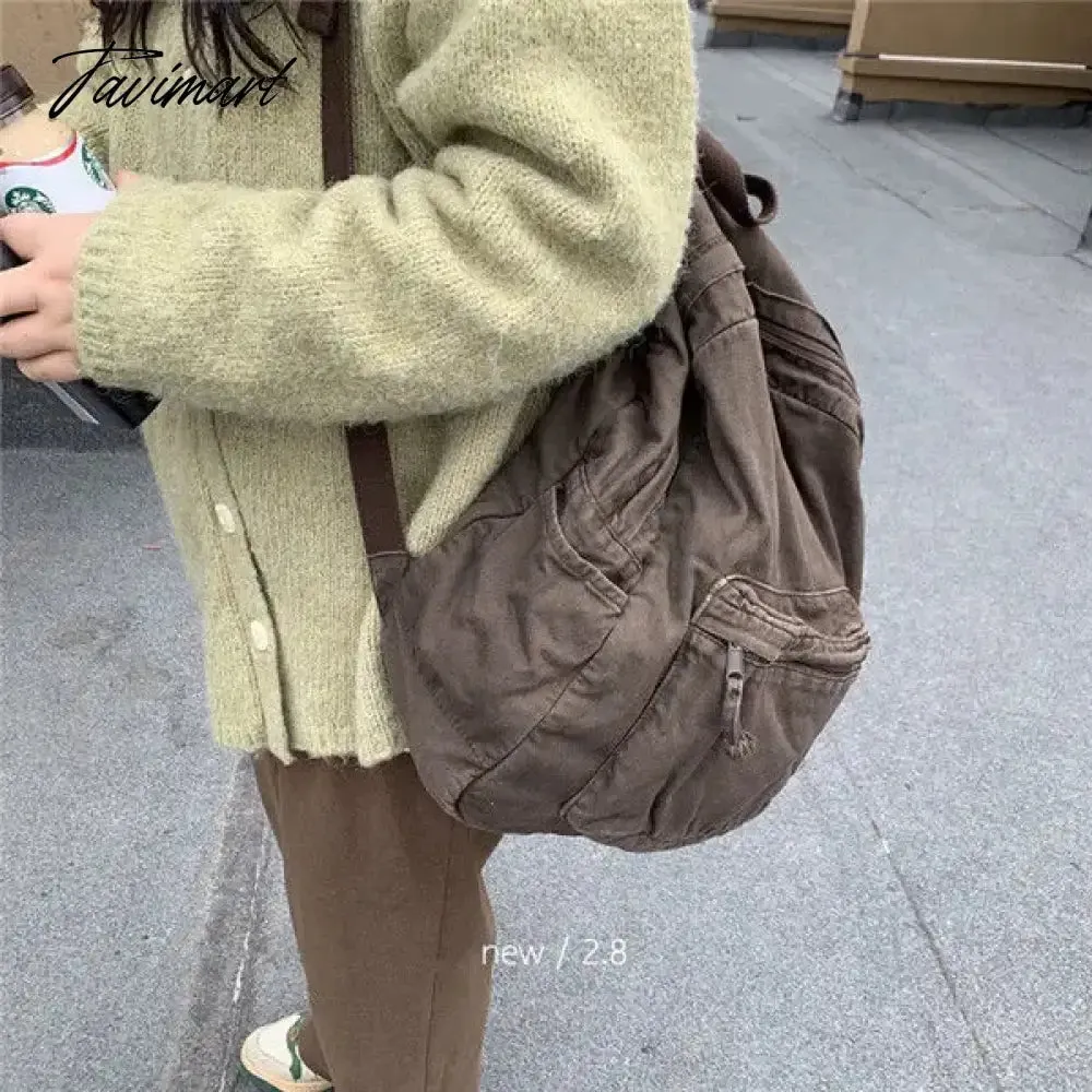 TAVIMART -  Vintage Backpack for Women Preppy Style Canvas Women Rucksack Zipper Casual Medium-Capacity European-American Style Female Bag