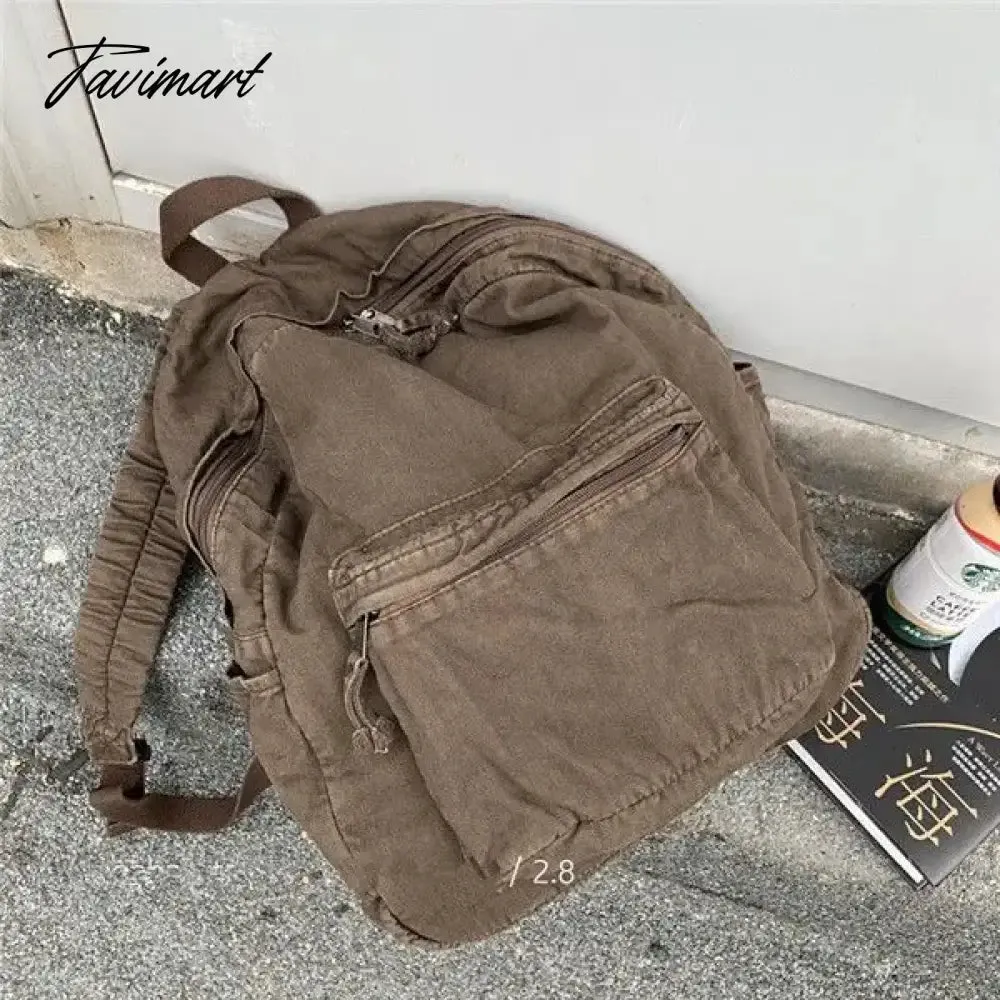 TAVIMART -  Vintage Backpack for Women Preppy Style Canvas Women Rucksack Zipper Casual Medium-Capacity European-American Style Female Bag
