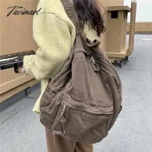 TAVIMART -  Vintage Backpack for Women Preppy Style Canvas Women Rucksack Zipper Casual Medium-Capacity European-American Style Female Bag