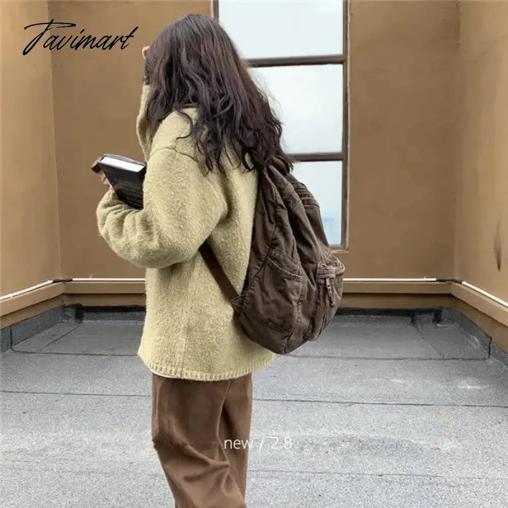TAVIMART -  Vintage Backpack for Women Preppy Style Canvas Women Rucksack Zipper Casual Medium-Capacity European-American Style Female Bag
