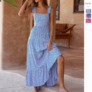 TAVIMART  -  Women's 2024 Summer Bohemian Dress with Hanging Strap Printed Long Dress  women clothing