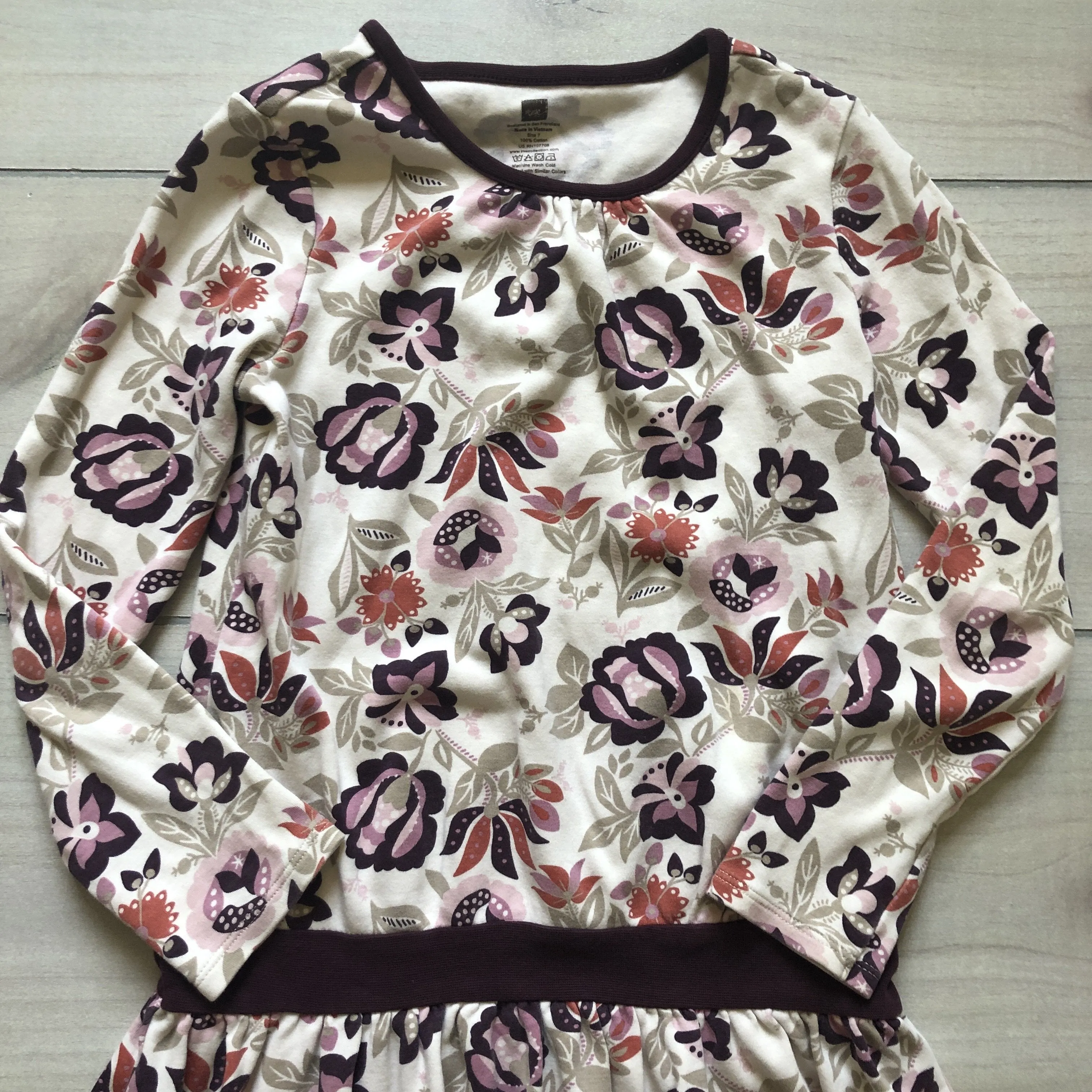 Tea Collection Cream & Plum Cotton Dress