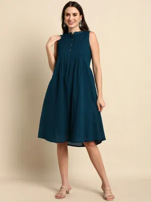 Teal Blue Cotton A line Dress