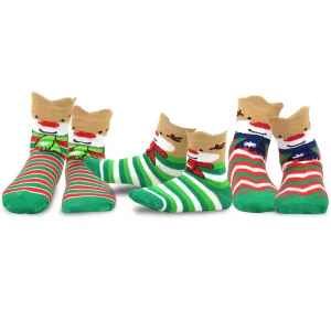 TeeHee Socks Kid's Christmas Cotton Short Crew Reindeer, Snowflake 3-Pack (70912)