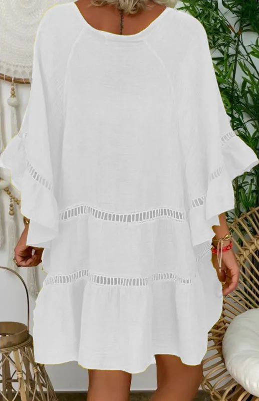 TEEK - 3/4 Sleeve Cotton Linen V-Neck Loose Button Top