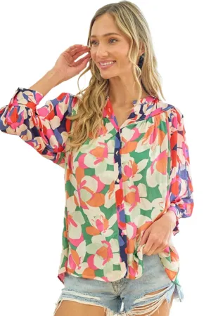 TEEK - Multicolor Floral Button Down Satin Shirt