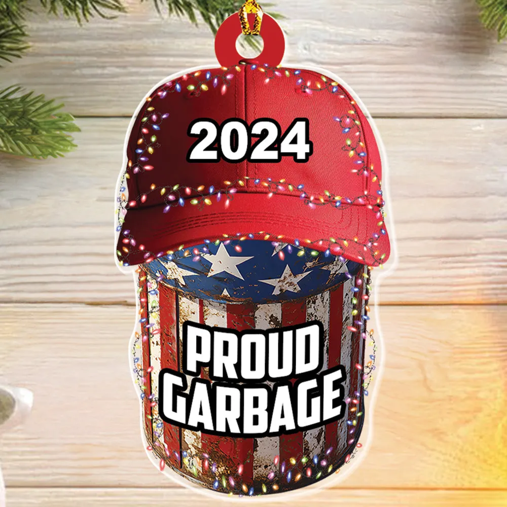 Teesdily | Proud Garbage Ornament Christmas 2024, Christmas Light Trash Bag Ornament, Garbage Bin Christmas Truck Keepsake Gift