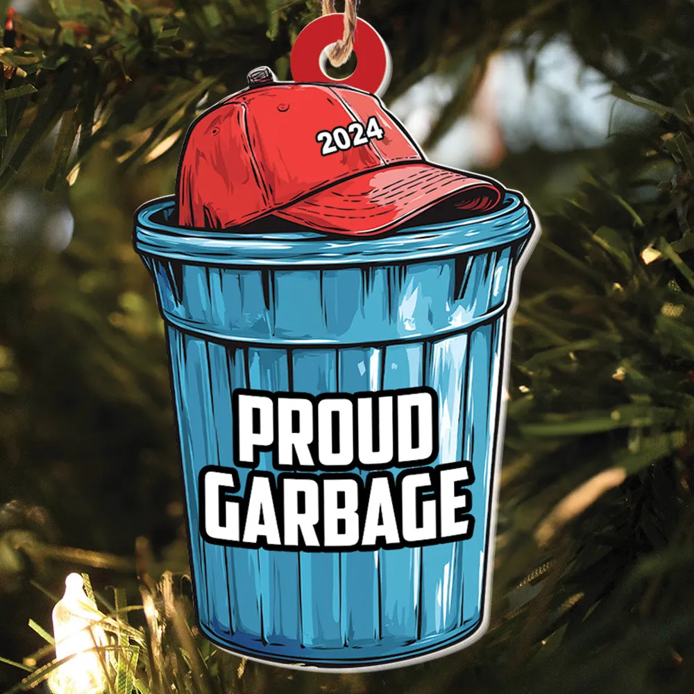 Teesdily | Proud Garbage Ornament Christmas 2024, Christmas Light Trash Bag Ornament, Garbage Bin Christmas Truck Keepsake Gift