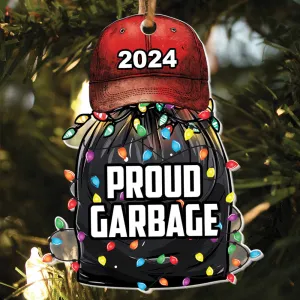 Teesdily | Proud Garbage Ornament Christmas 2024, Christmas Light Trash Bag Ornament, Garbage Bin Christmas Truck Keepsake Gift