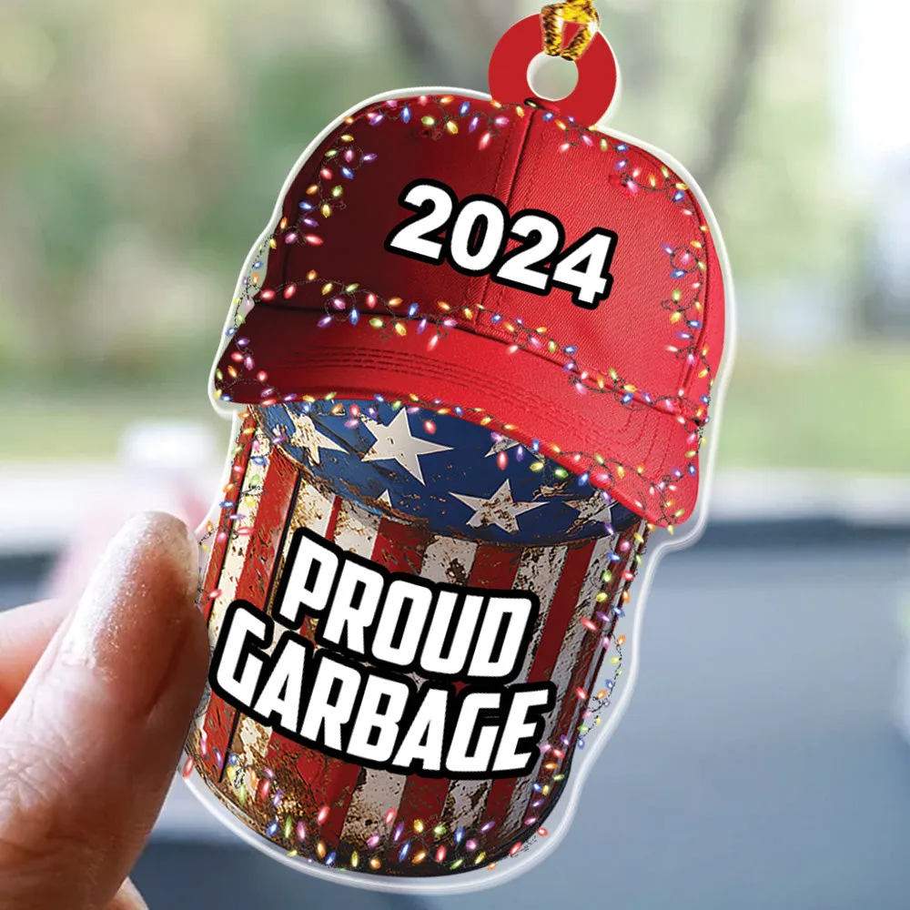 Teesdily | Proud Garbage Ornament Christmas 2024, Christmas Light Trash Bag Ornament, Garbage Bin Christmas Truck Keepsake Gift
