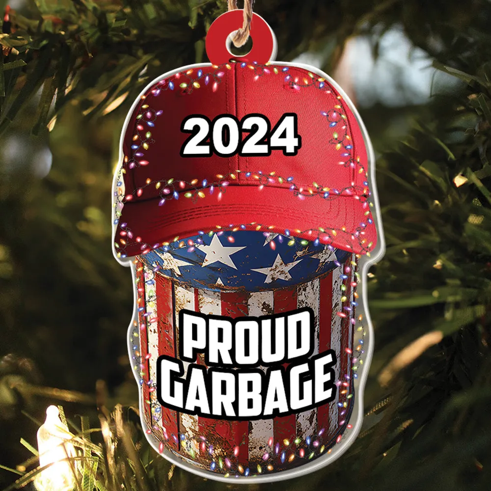 Teesdily | Proud Garbage Ornament Christmas 2024, Christmas Light Trash Bag Ornament, Garbage Bin Christmas Truck Keepsake Gift
