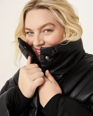 Terri Vegan Leather Puffer Jacket | Black