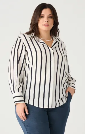 Textured Blouse in White/ Navy Stripe